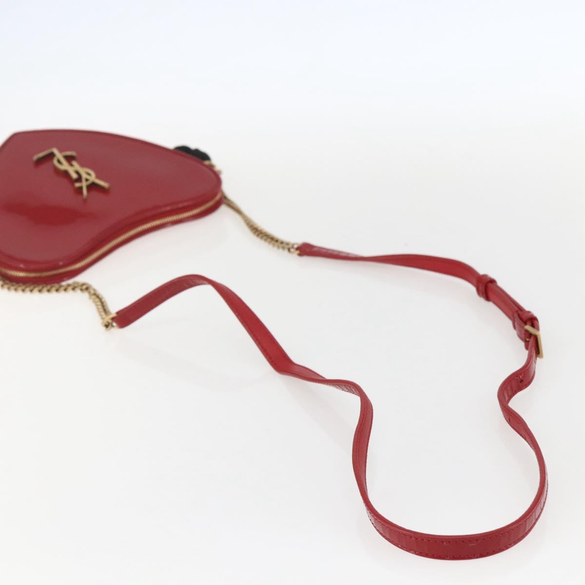 SAINT LAURENT Court Shoulder Bag Enamel Red Gold Auth 159321SAV