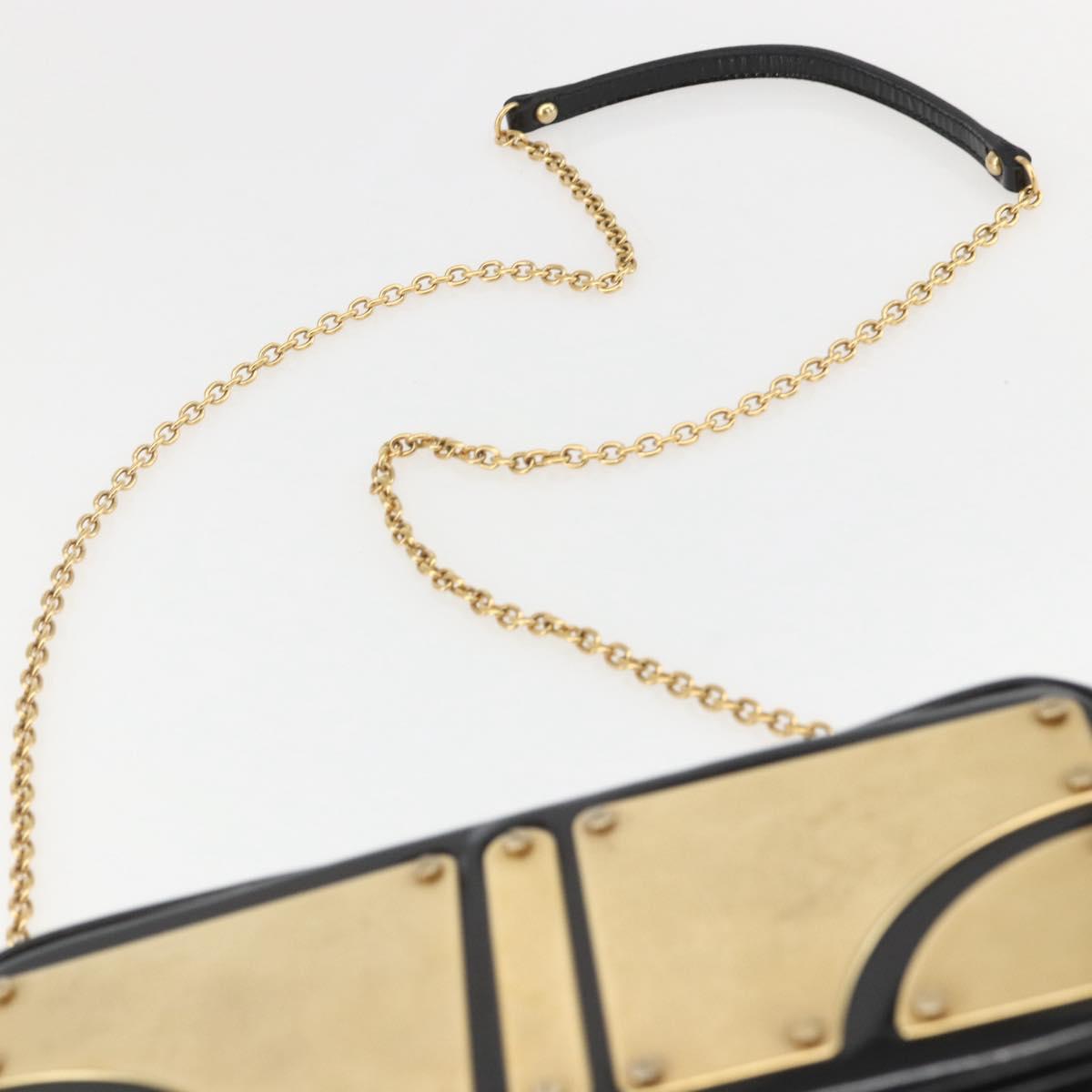 Miu Miu Chain Shoulder Bag Enamel 2way Black Gold Auth 159323V