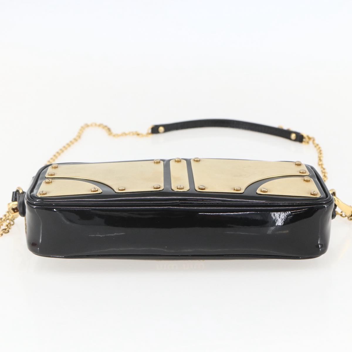 Miu Miu Chain Shoulder Bag Enamel 2way Black Gold Auth 159323V