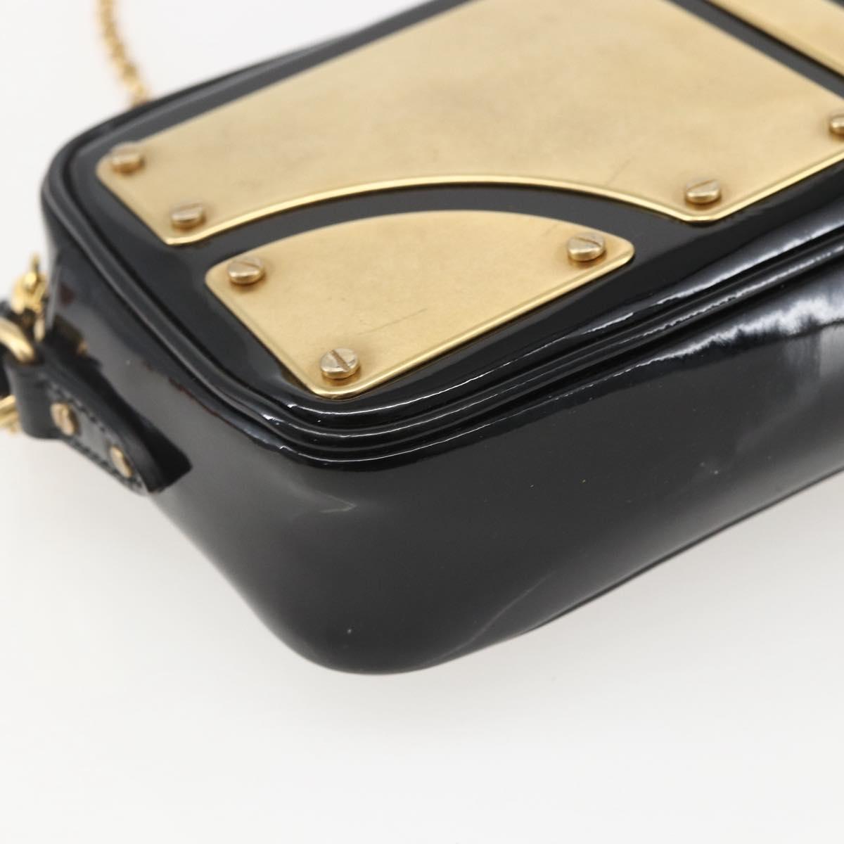 Miu Miu Chain Shoulder Bag Enamel 2way Black Gold Auth 159323V