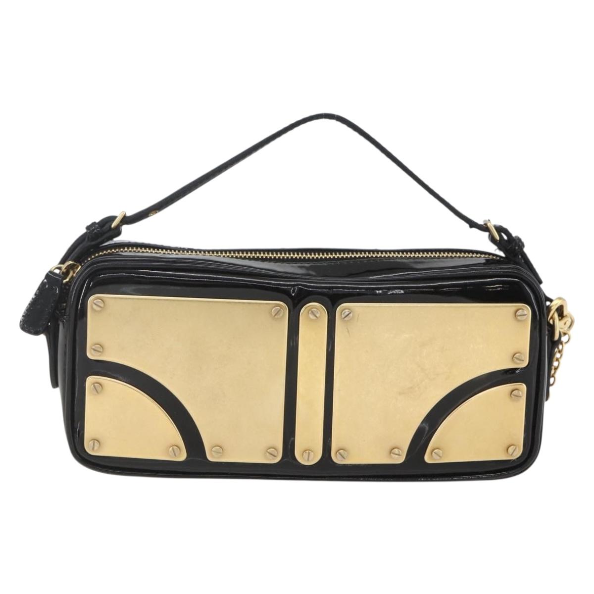Miu Miu Chain Shoulder Bag Enamel 2way Black Gold Auth 159323V