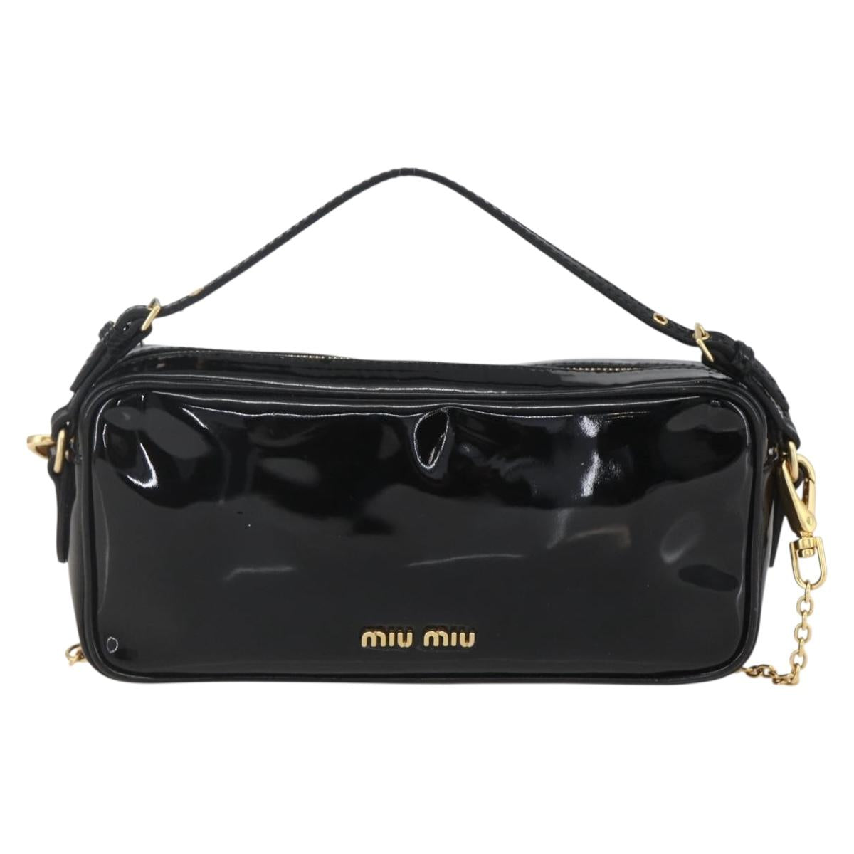 Miu Miu Chain Shoulder Bag Enamel 2way Black Gold Auth 159323V