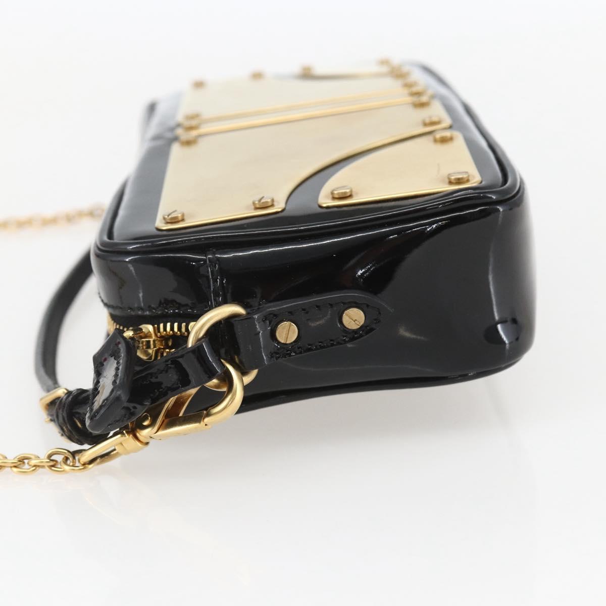 Miu Miu Chain Shoulder Bag Enamel 2way Black Gold Auth 159323V