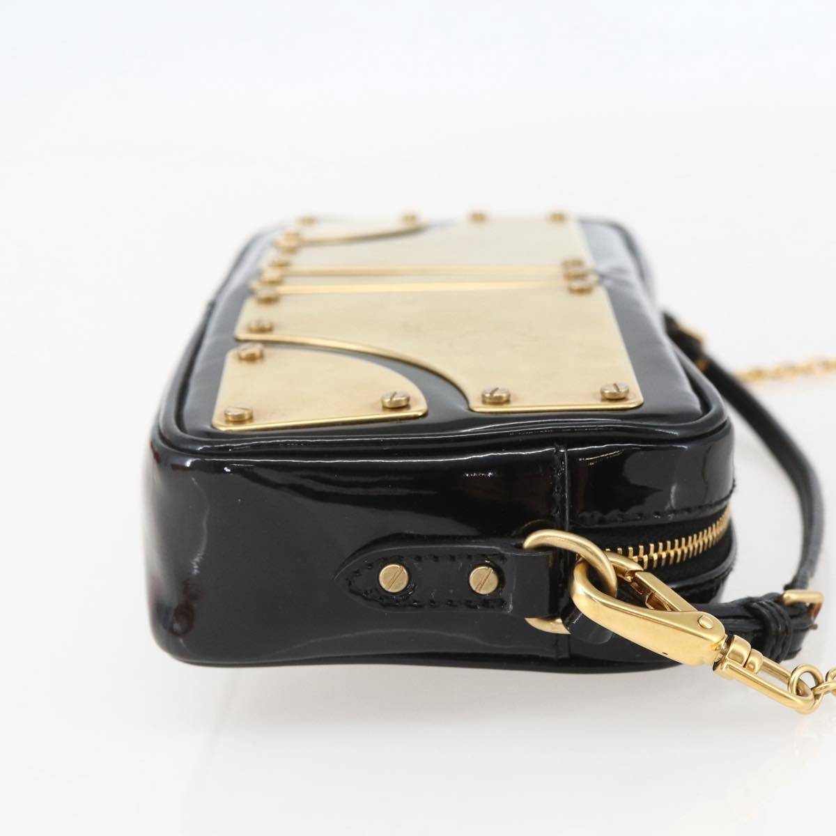 Miu Miu Chain Shoulder Bag Enamel 2way Black Gold Auth 159323V