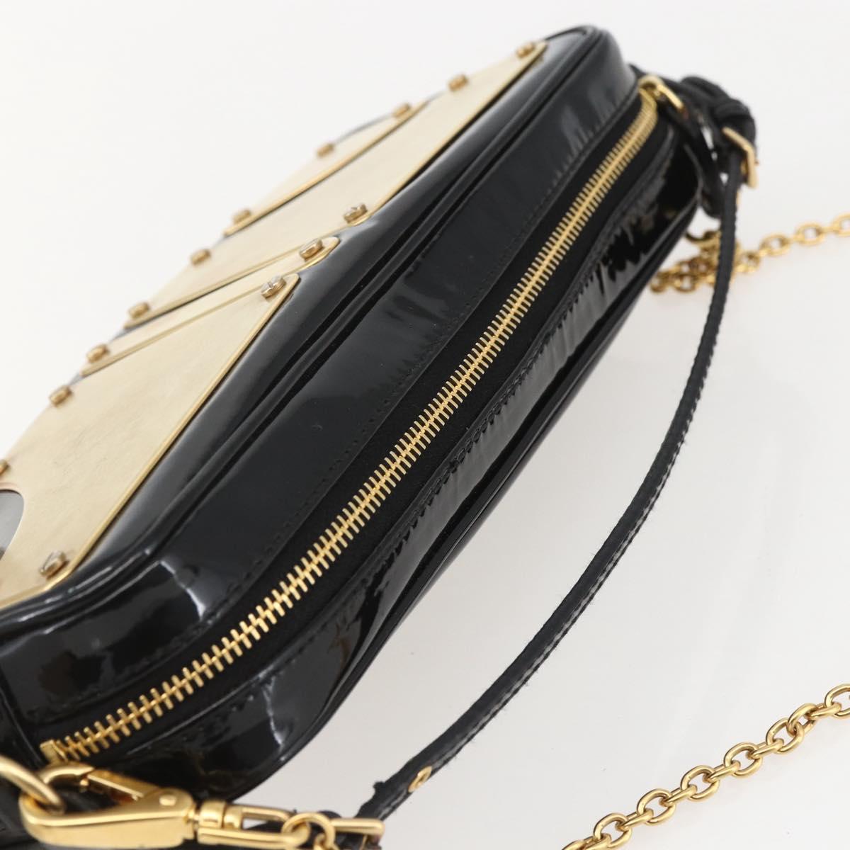 Miu Miu Chain Shoulder Bag Enamel 2way Black Gold Auth 159323V