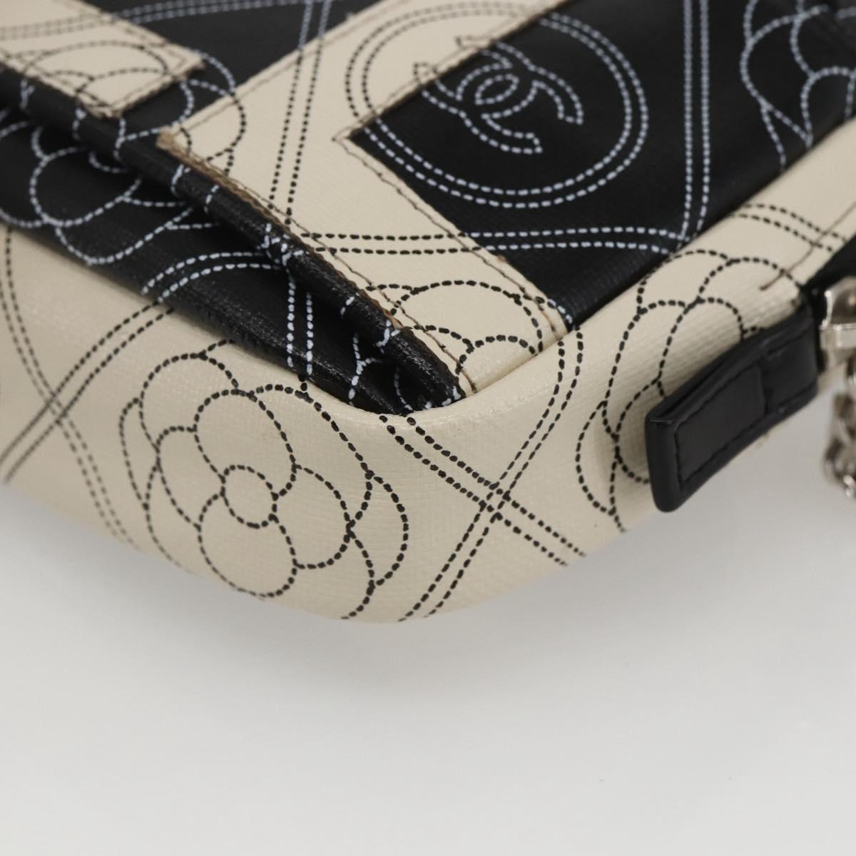CHANEL Camelia Pouch PVC Black Silver CC Auth 159324V