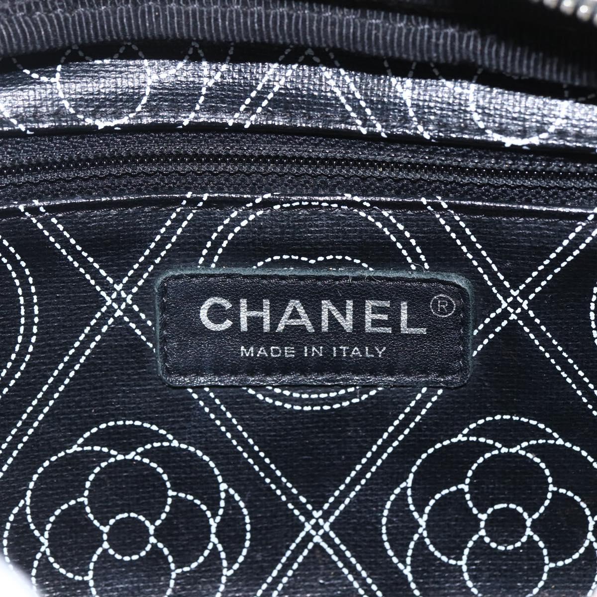 CHANEL Camelia Pouch PVC Black Silver CC Auth 159324V