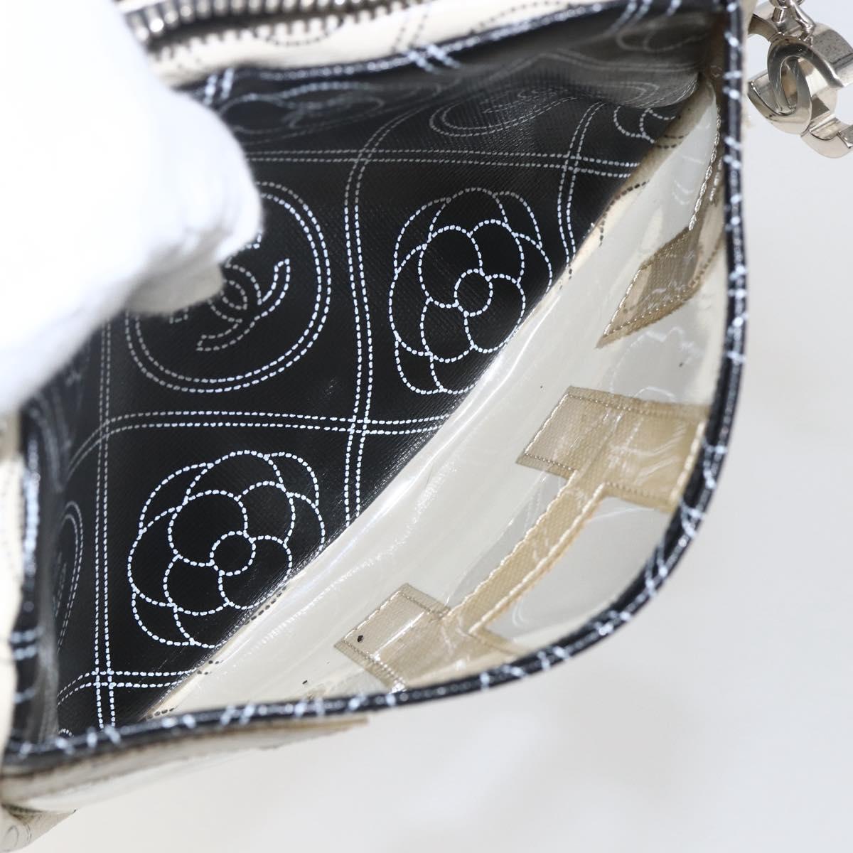 CHANEL Camelia Pouch PVC Black Silver CC Auth 159324V
