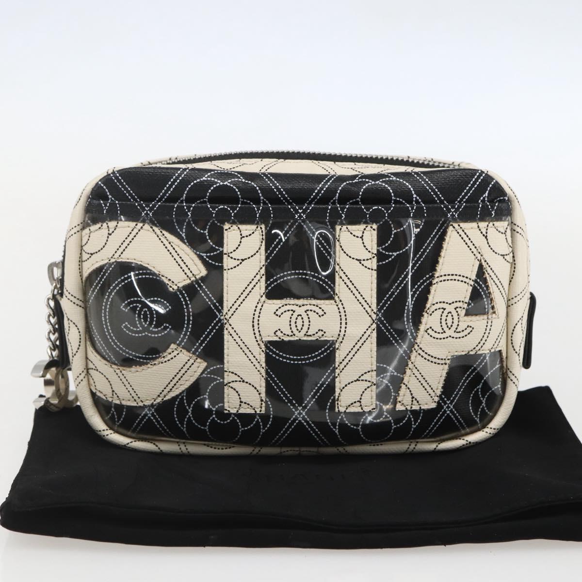 CHANEL Camelia Pouch PVC Black Silver CC Auth 159324V