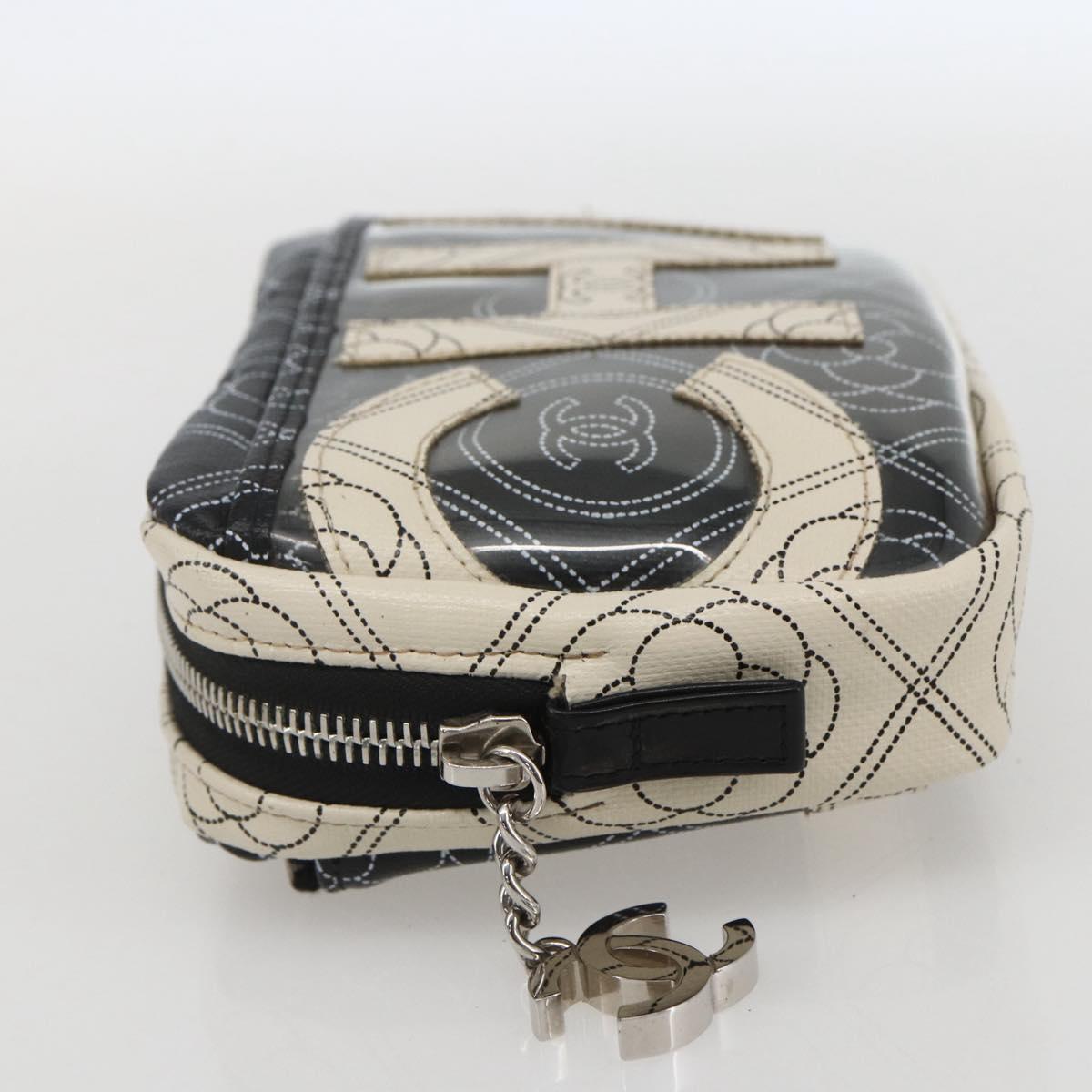 CHANEL Camelia Pouch PVC Black Silver CC Auth 159324V