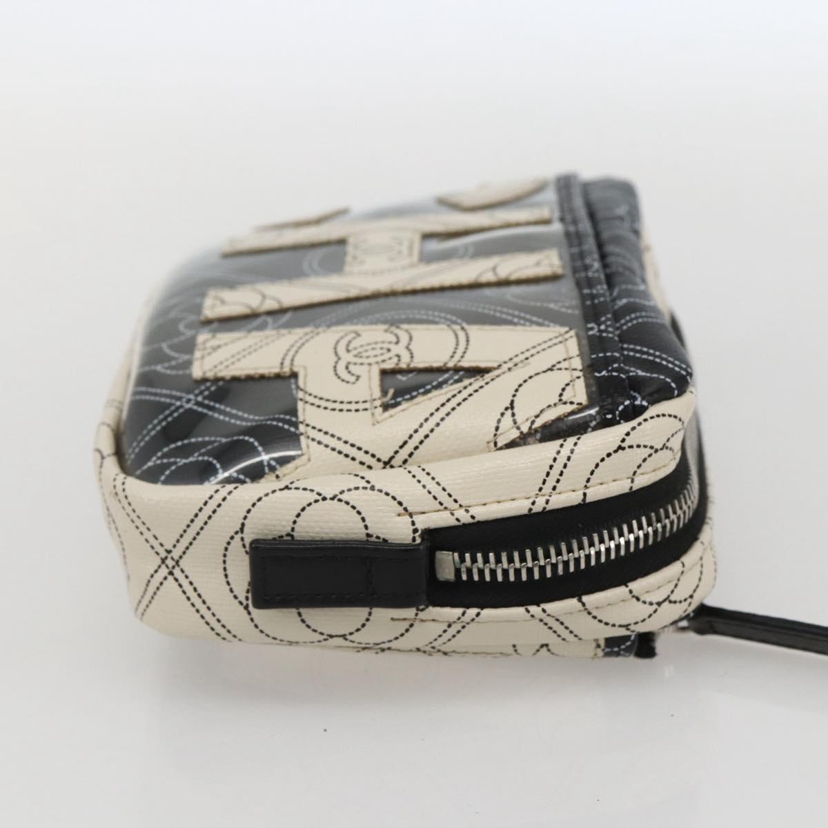 CHANEL Camelia Pouch PVC Black Silver CC Auth 159324V