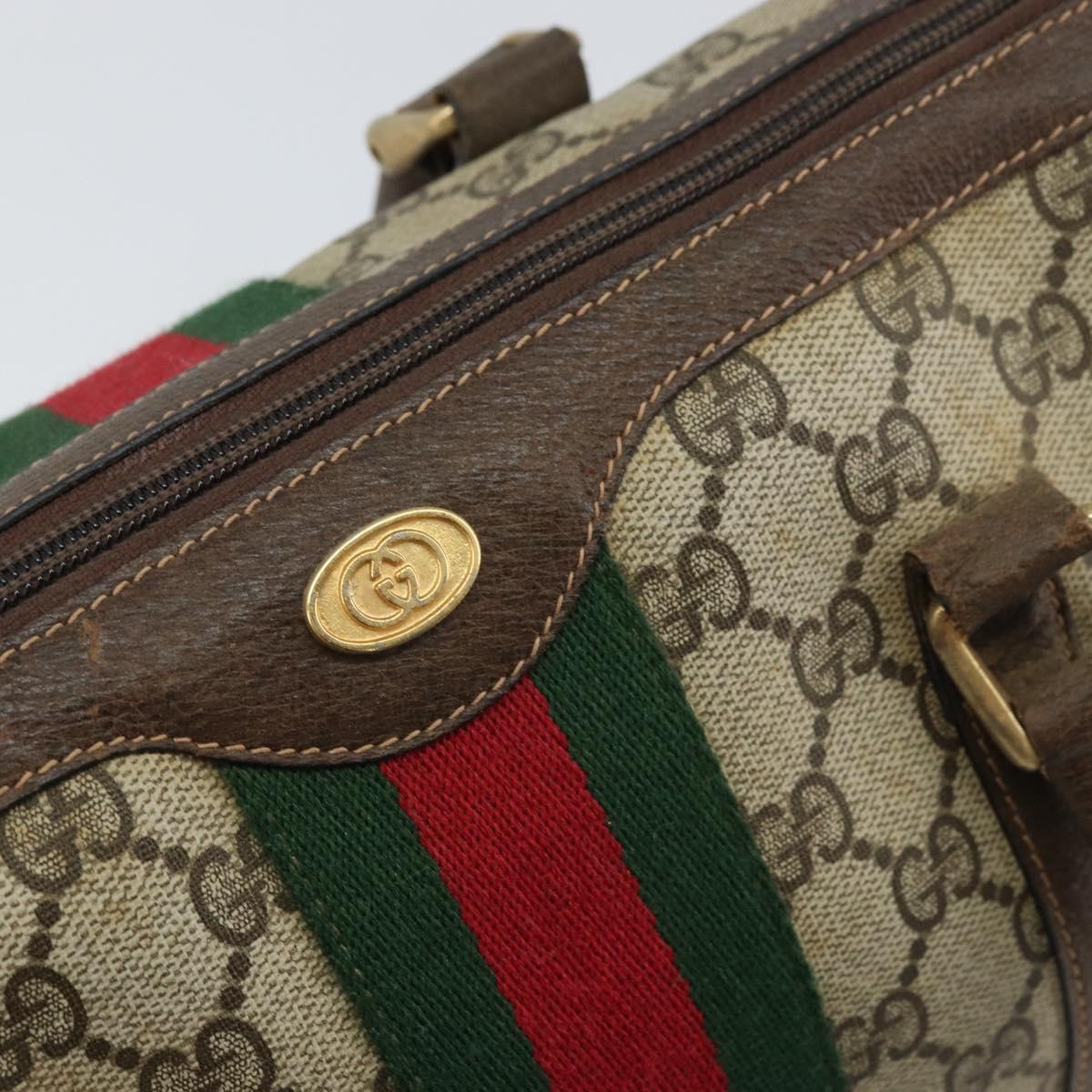 GUCCI GG Supreme Web Sherry Line Boston Bag PVC Beige Gold 010 378 Auth 159328