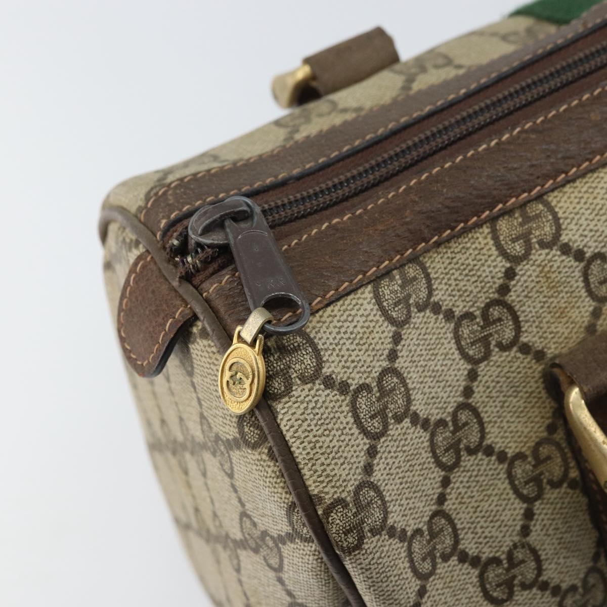 GUCCI GG Supreme Web Sherry Line Boston Bag PVC Beige Gold 010 378 Auth 159328