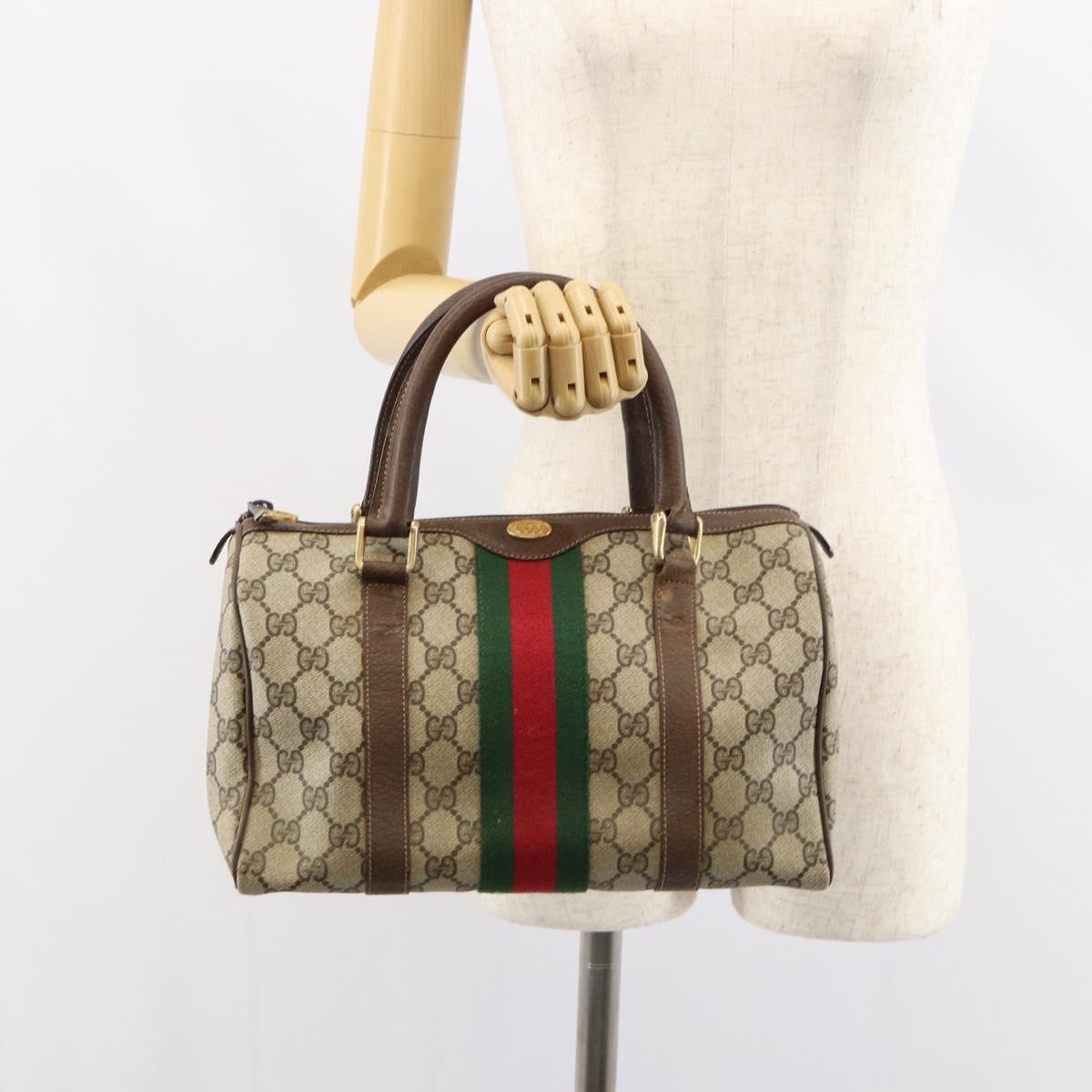 GUCCI GG Supreme Web Sherry Line Boston Bag PVC Beige Gold 010 378 Auth 159328