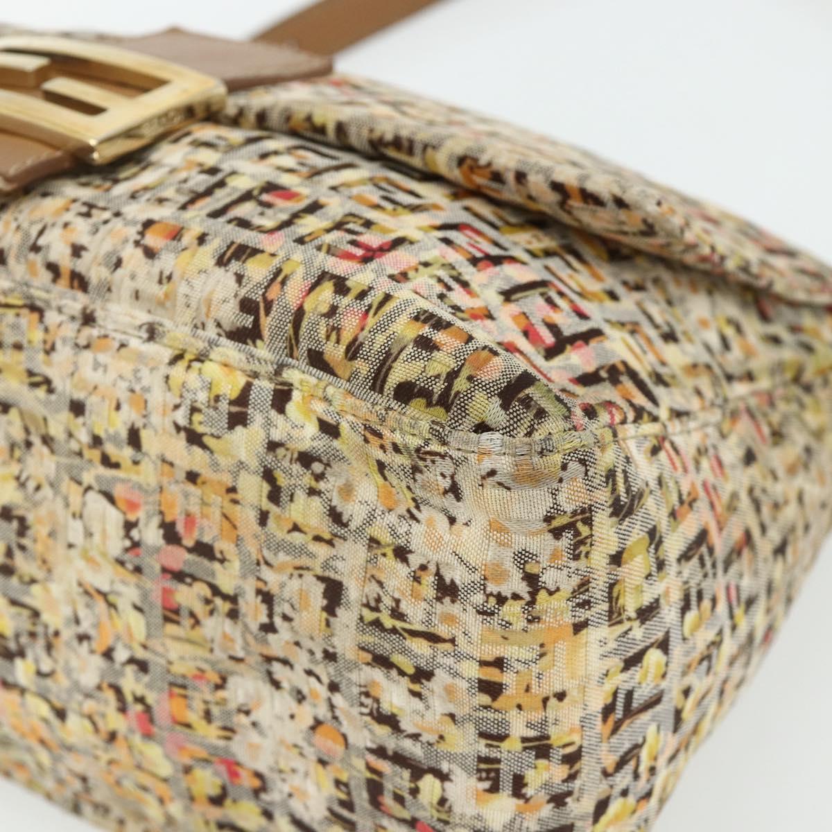 FENDI Zucchino Canvas Mamma Baguette Shoulder Bag Beige Gold Auth 159330SAV