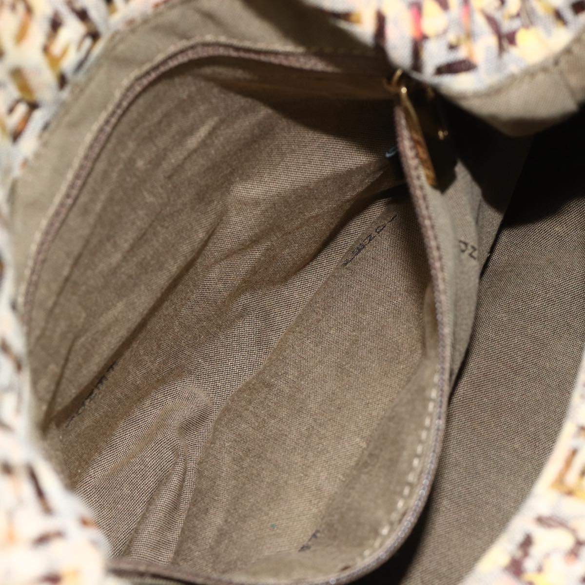 FENDI Zucchino Canvas Mamma Baguette Shoulder Bag Beige Gold Auth 159330SAV