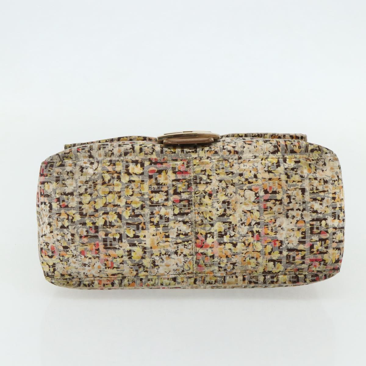FENDI Zucchino Canvas Mamma Baguette Shoulder Bag Beige Gold Auth 159330SAV