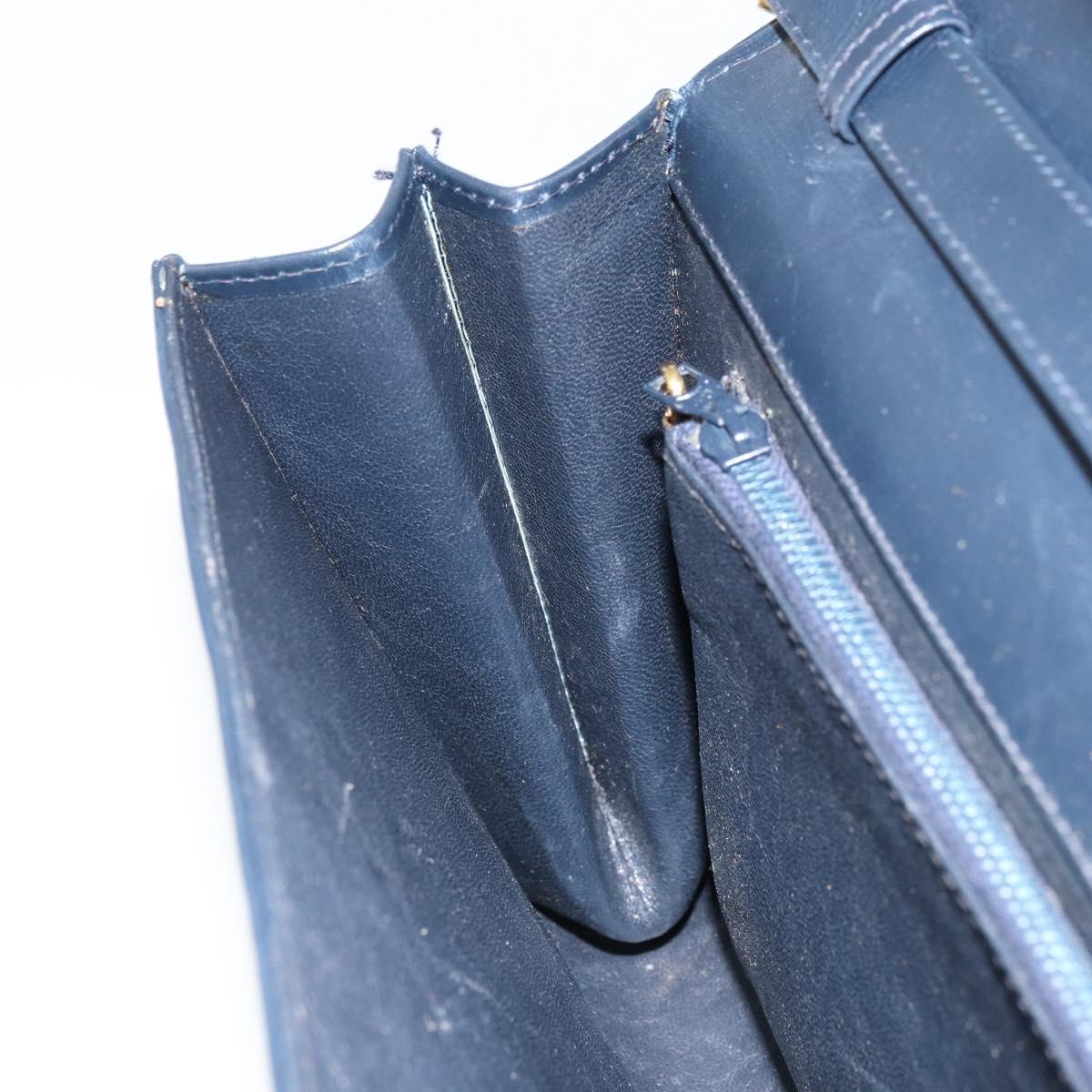 GUCCI Shoulder Bag Leather Navy Gold Auth 159335