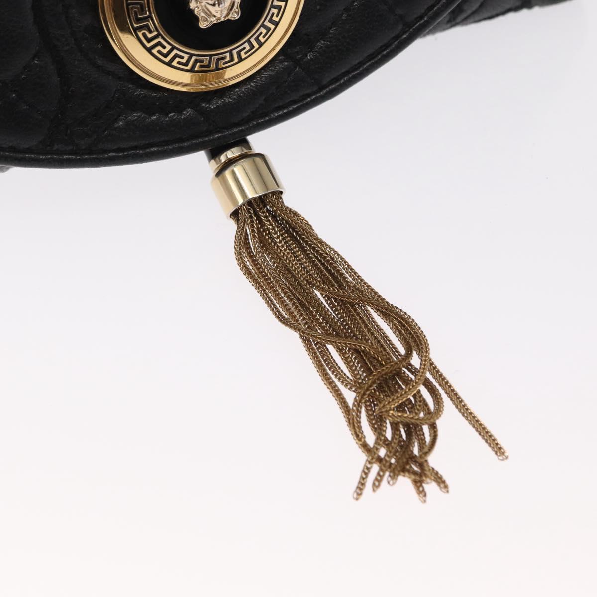 Gianni Versace Chain Wallet Leather Black Gold Auth 159344
