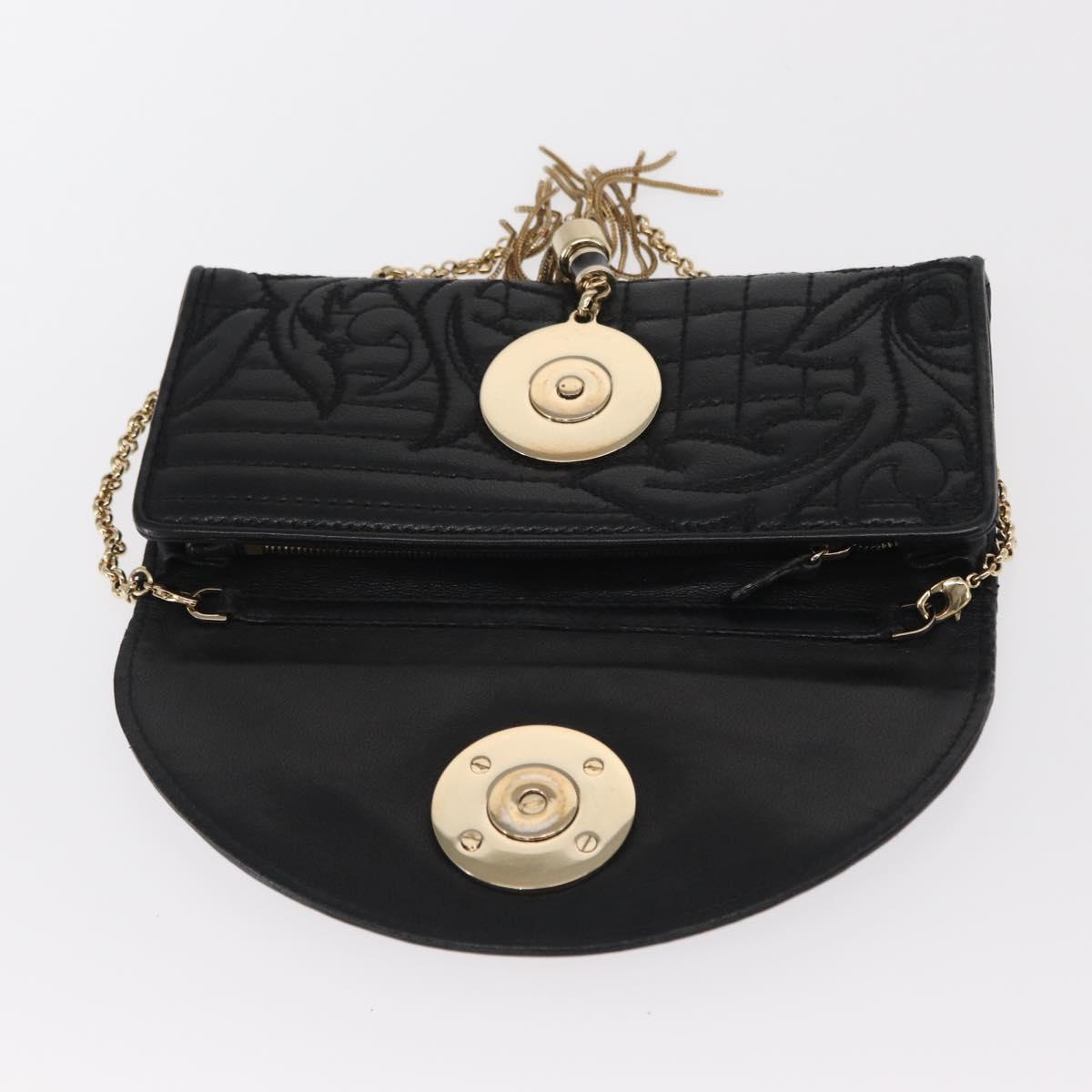 Gianni Versace Chain Wallet Leather Black Gold Auth 159344