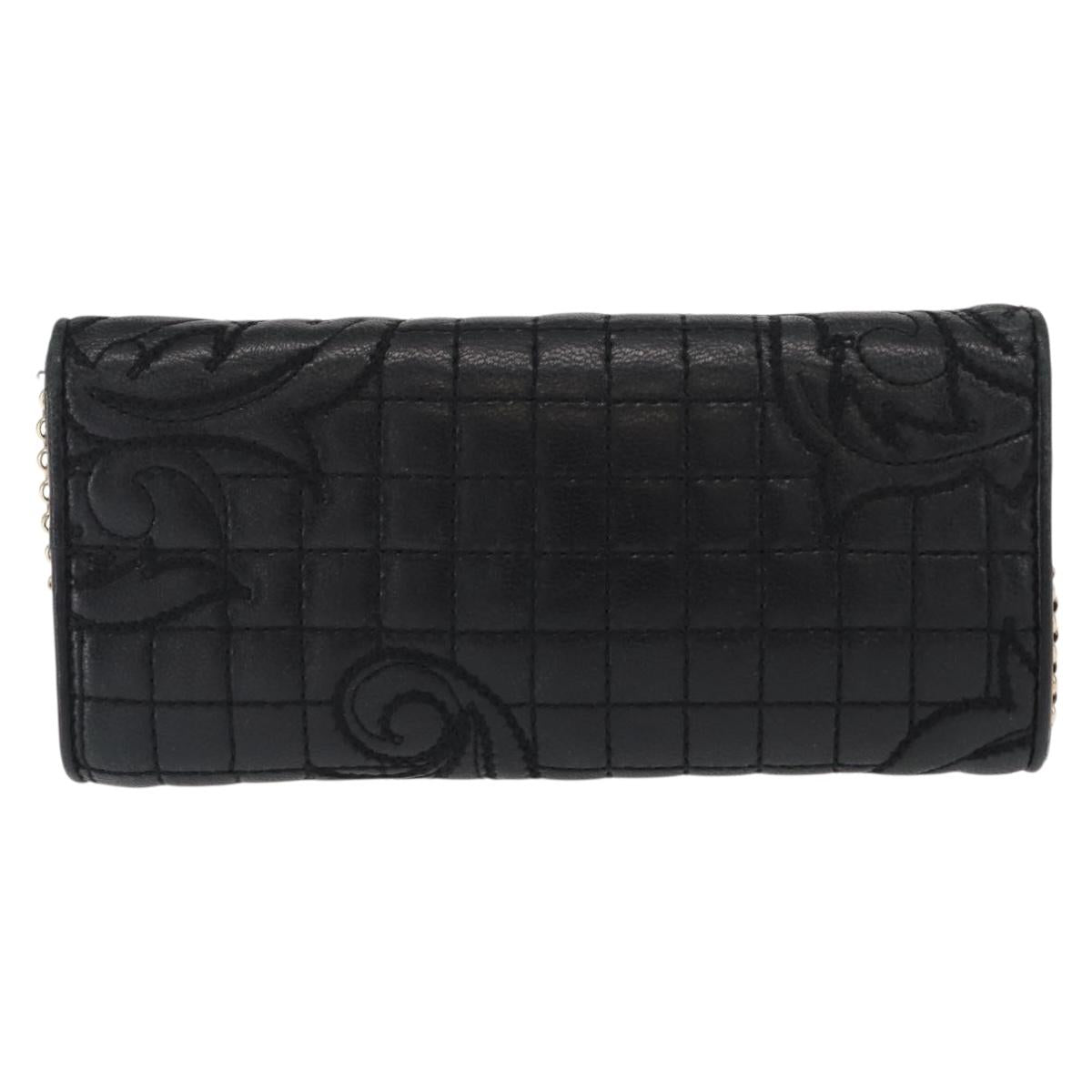 Gianni Versace Chain Wallet Leather Black Gold Auth 159344