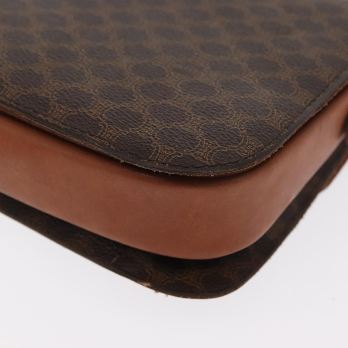 CELINE Macadam Canvas Horse Carriage Bag PVC Leather Brown Gold Auth 159345