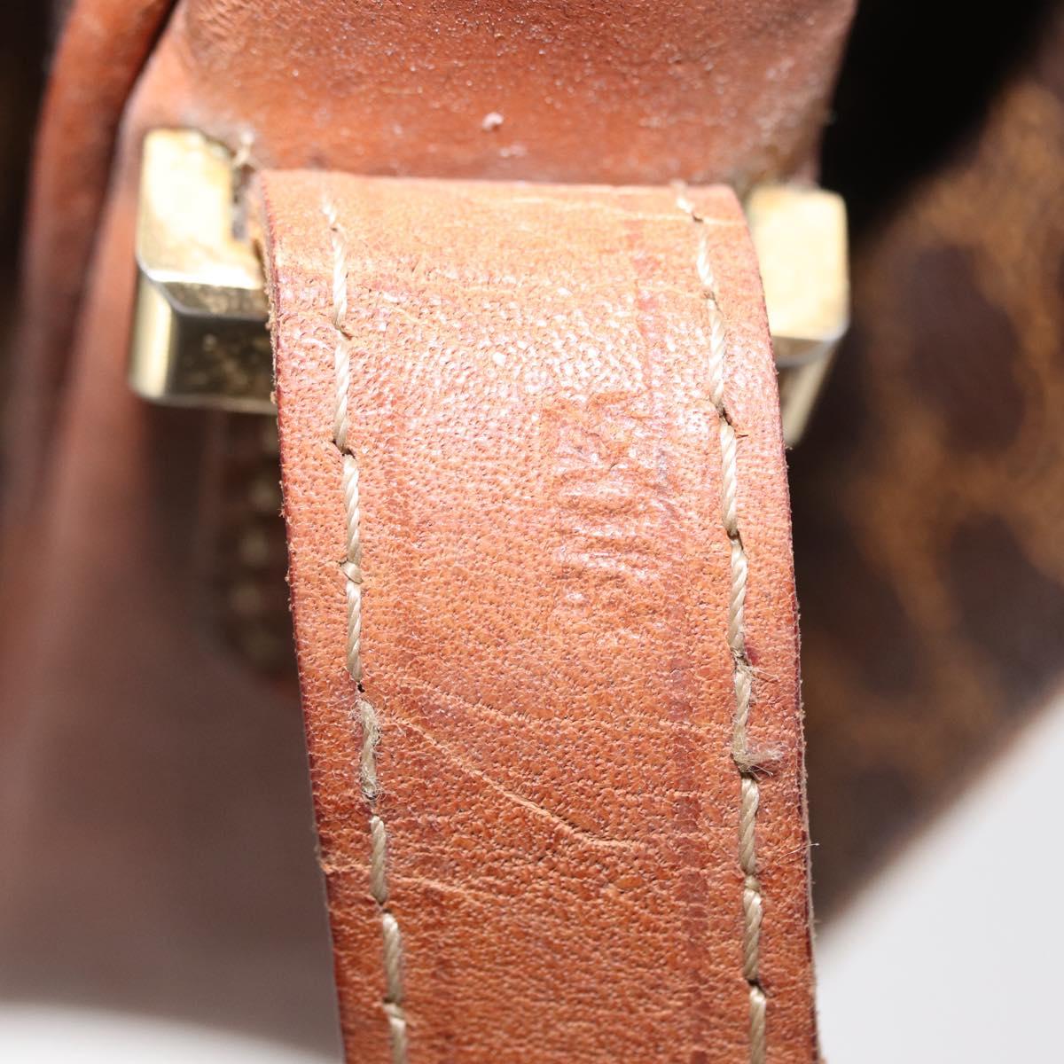 CELINE Macadam Canvas Horse Carriage Bag PVC Leather Brown Gold Auth 159345
