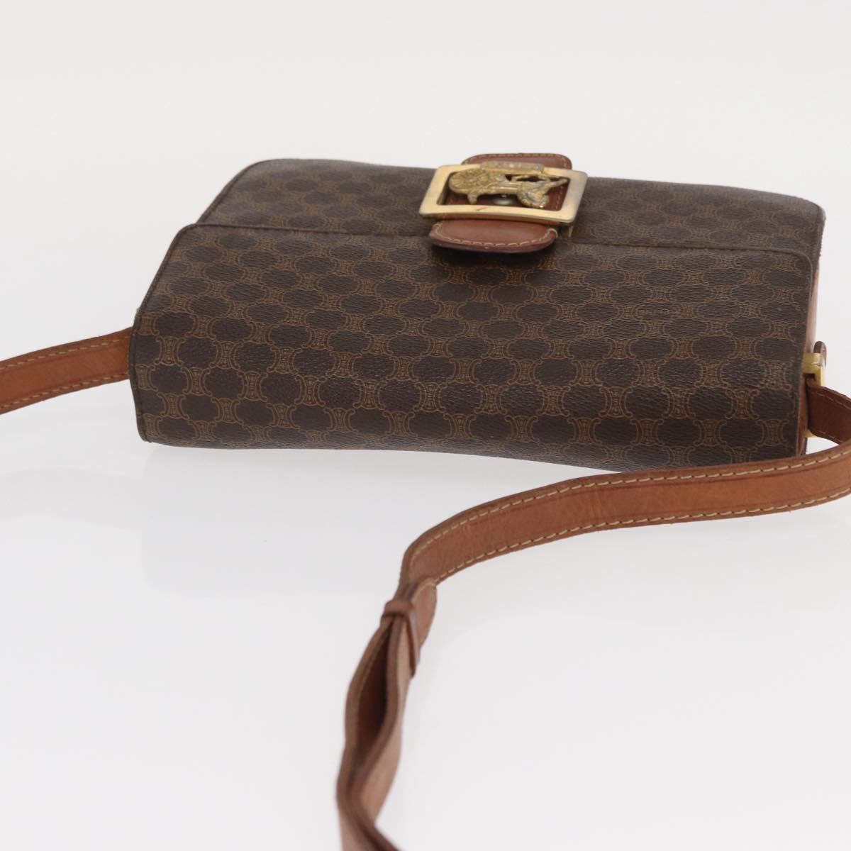 CELINE Macadam Canvas Horse Carriage Bag PVC Leather Brown Gold Auth 159345