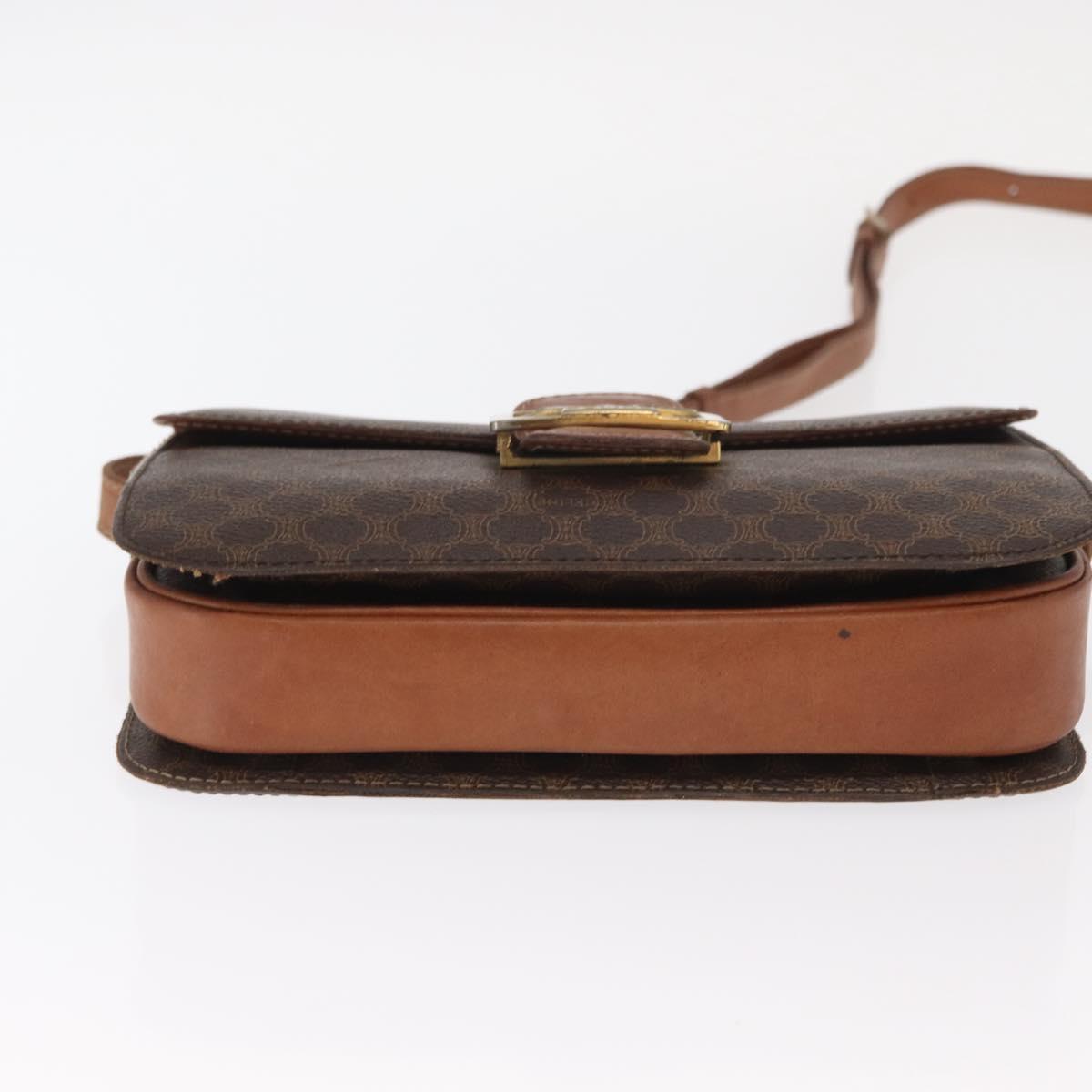 CELINE Macadam Canvas Horse Carriage Bag PVC Leather Brown Gold Auth 159345