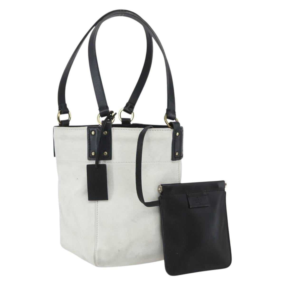 GUCCI Hand Bag Suede White Gold Auth 159346