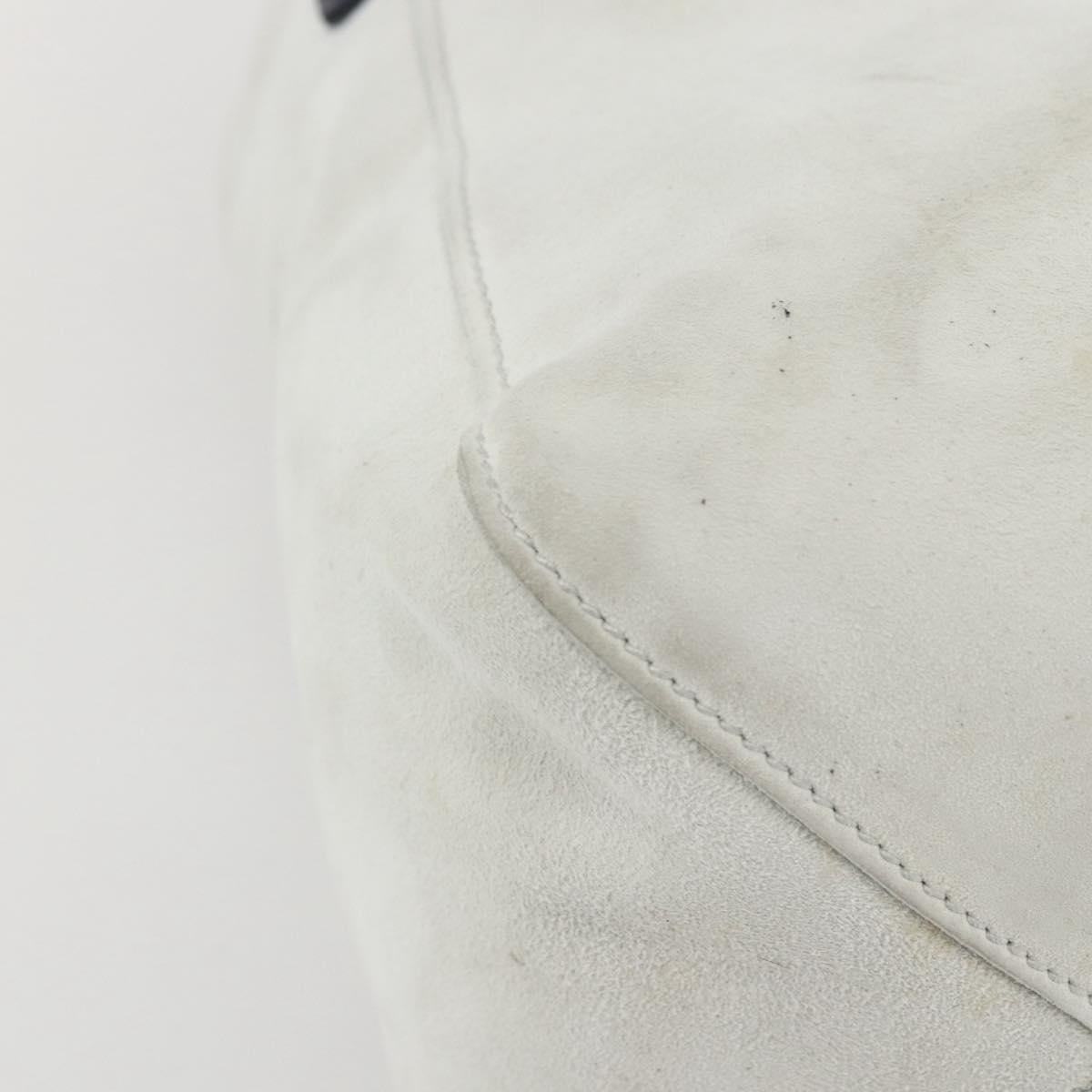 GUCCI Hand Bag Suede White Gold Auth 159346