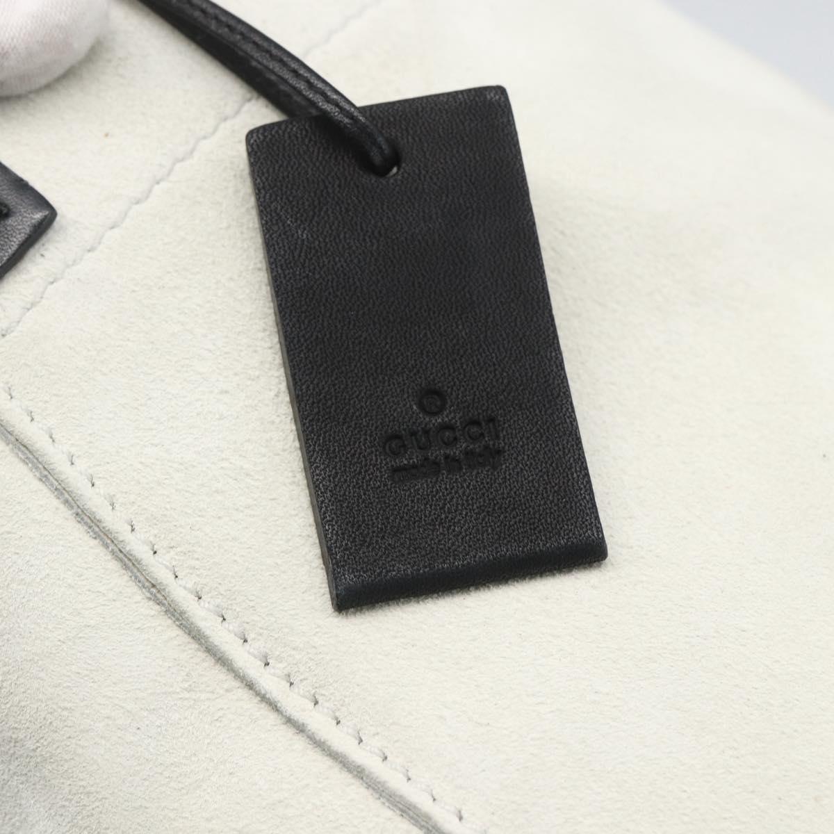 GUCCI Hand Bag Suede White Gold Auth 159346