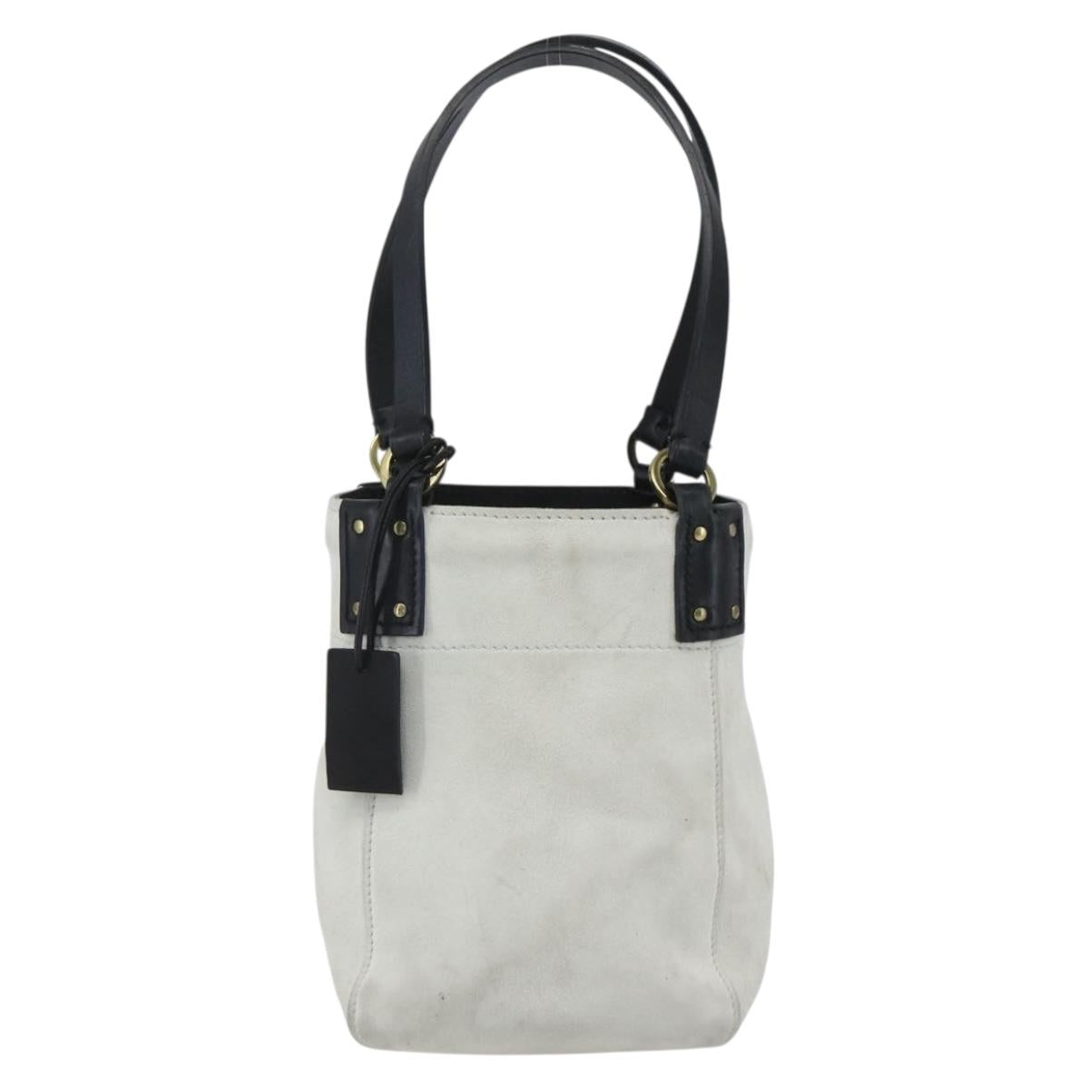 GUCCI Hand Bag Suede White Gold Auth 159346