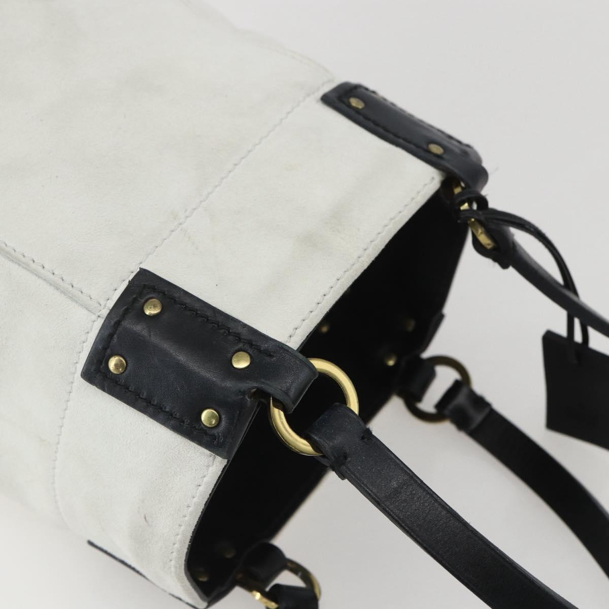 GUCCI Hand Bag Suede White Gold Auth 159346