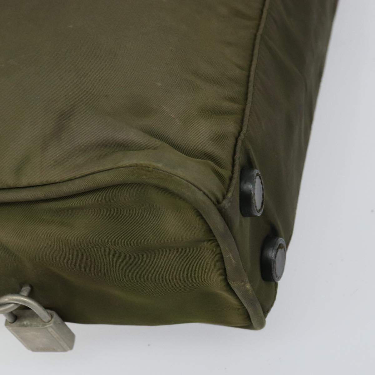 PRADA Hand Bag Nylon Khaki Silver Auth 159348