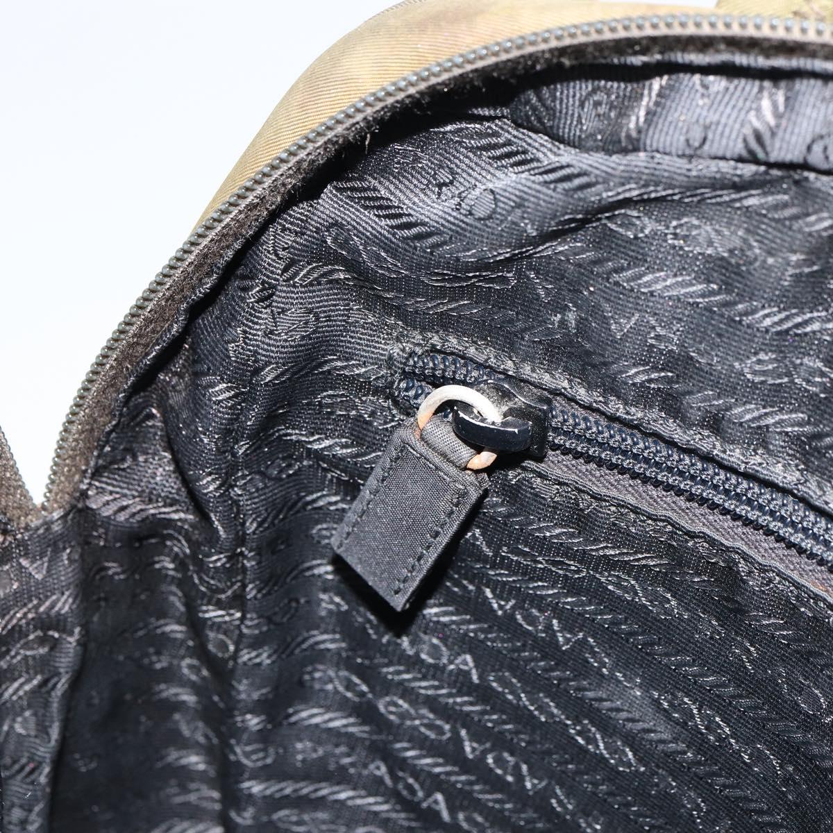 PRADA Hand Bag Nylon Khaki Silver Auth 159348