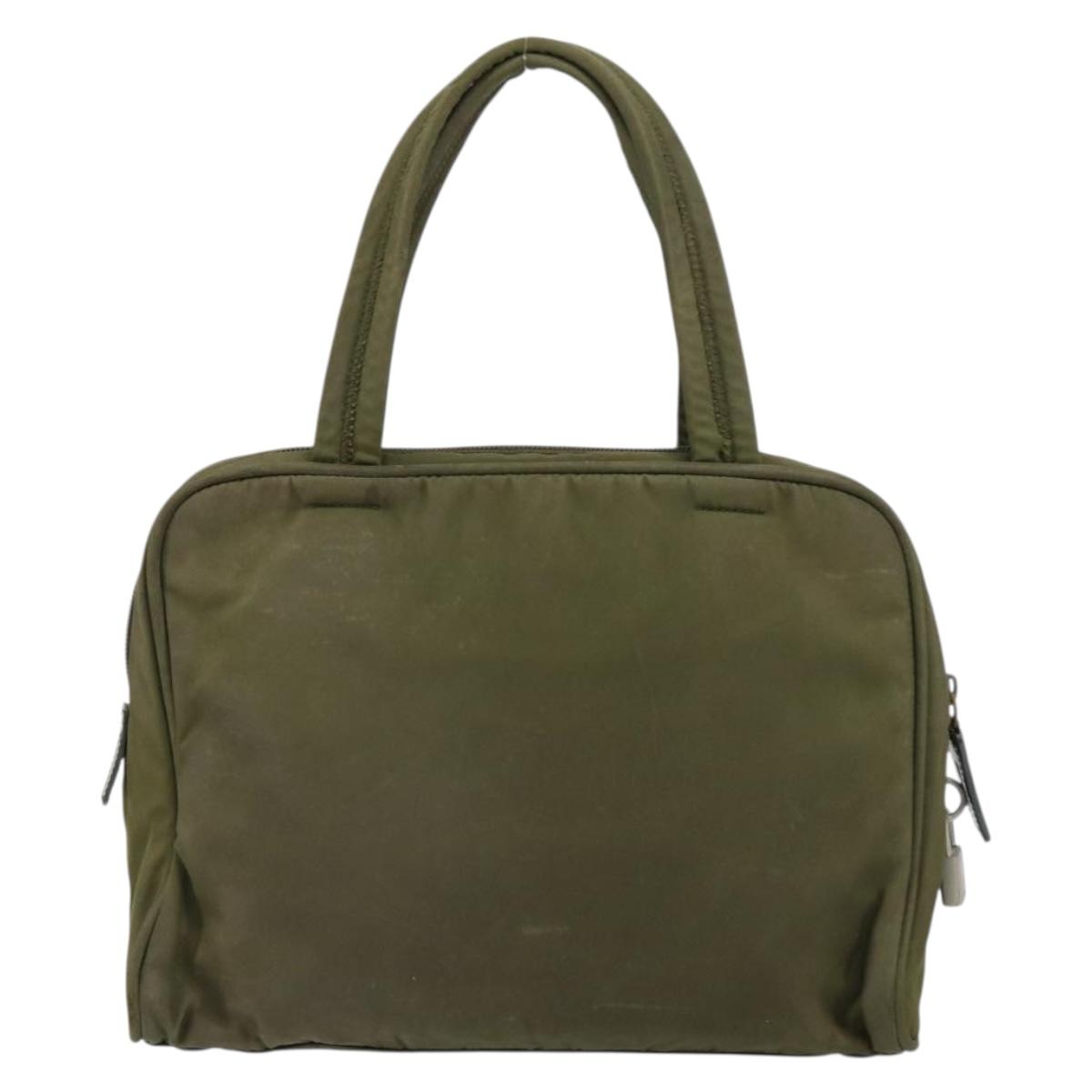 PRADA Hand Bag Nylon Khaki Silver Auth 159348