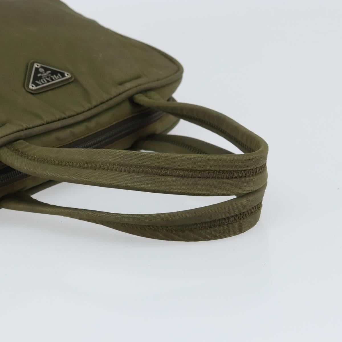 PRADA Hand Bag Nylon Khaki Silver Auth 159348