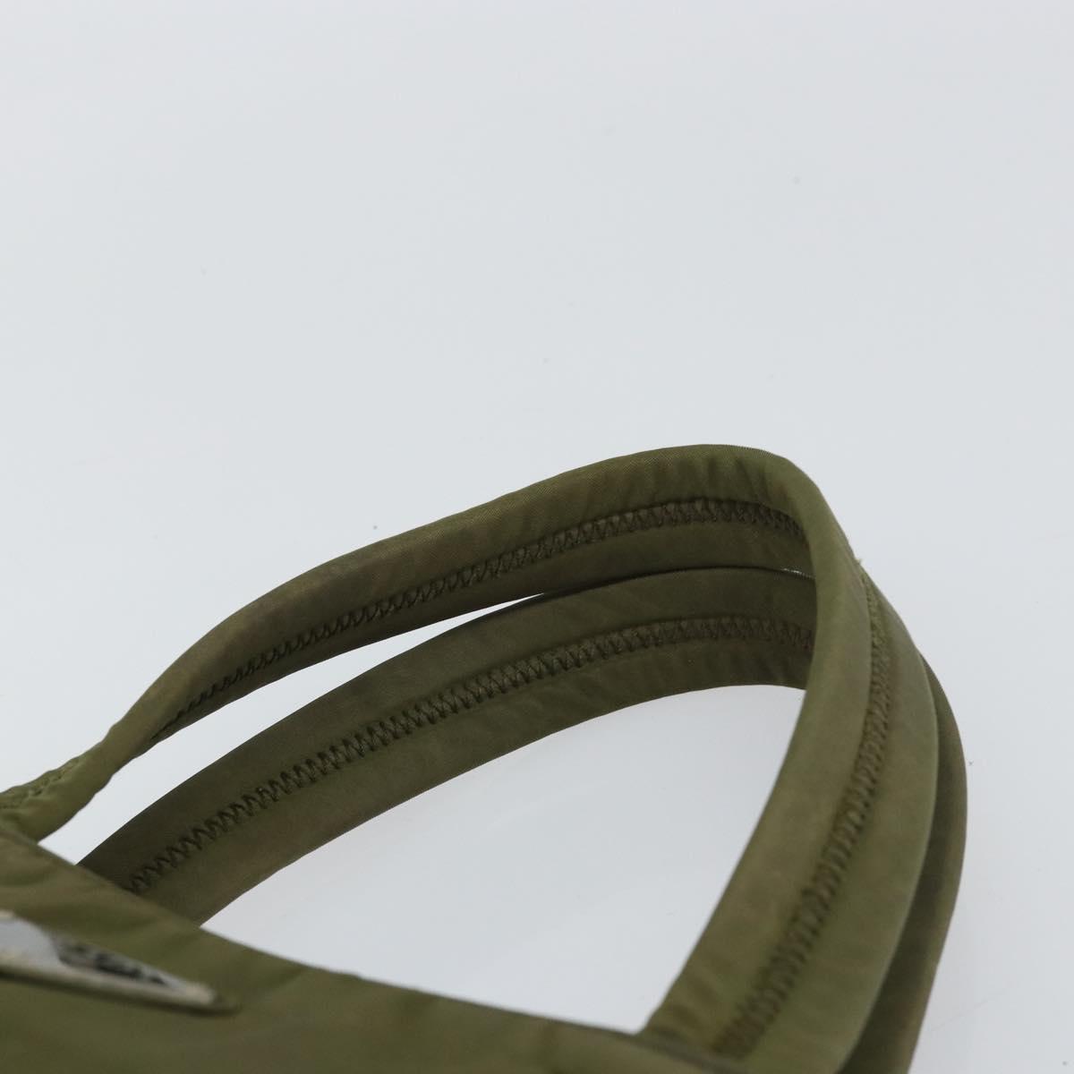 PRADA Hand Bag Nylon Khaki Silver Auth 159348