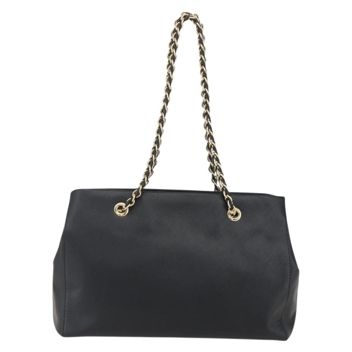 Salvatore Ferragamo Chain Vala Shoulder Bag Leather Black Gold Auth 159349