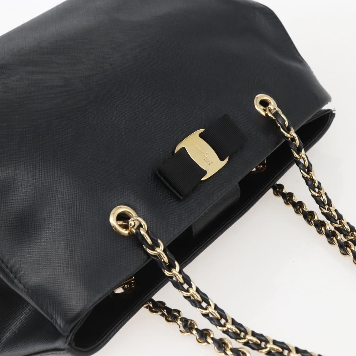 Salvatore Ferragamo Chain Vala Shoulder Bag Leather Black Gold Auth 159349
