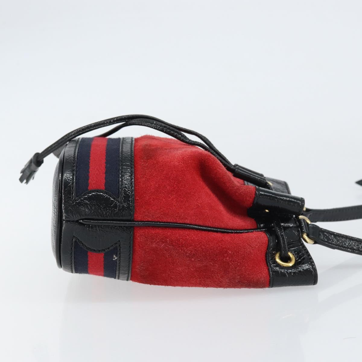 GUCCI Sherry Line Shoulder Bag Suede Red Gold Navy 550620 Auth 159356