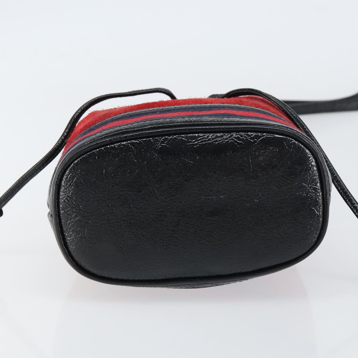 GUCCI Sherry Line Shoulder Bag Suede Red Gold Navy 550620 Auth 159356