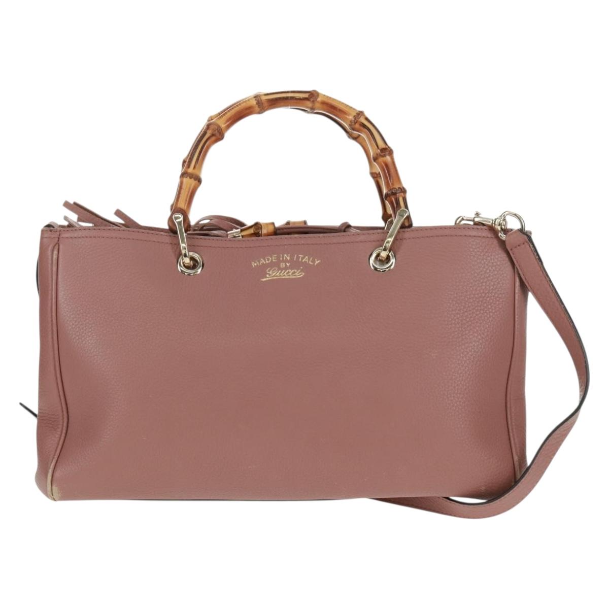 GUCCI Bamboo Hand Bag Leather 2way Pink Gold 323660 Auth 159357