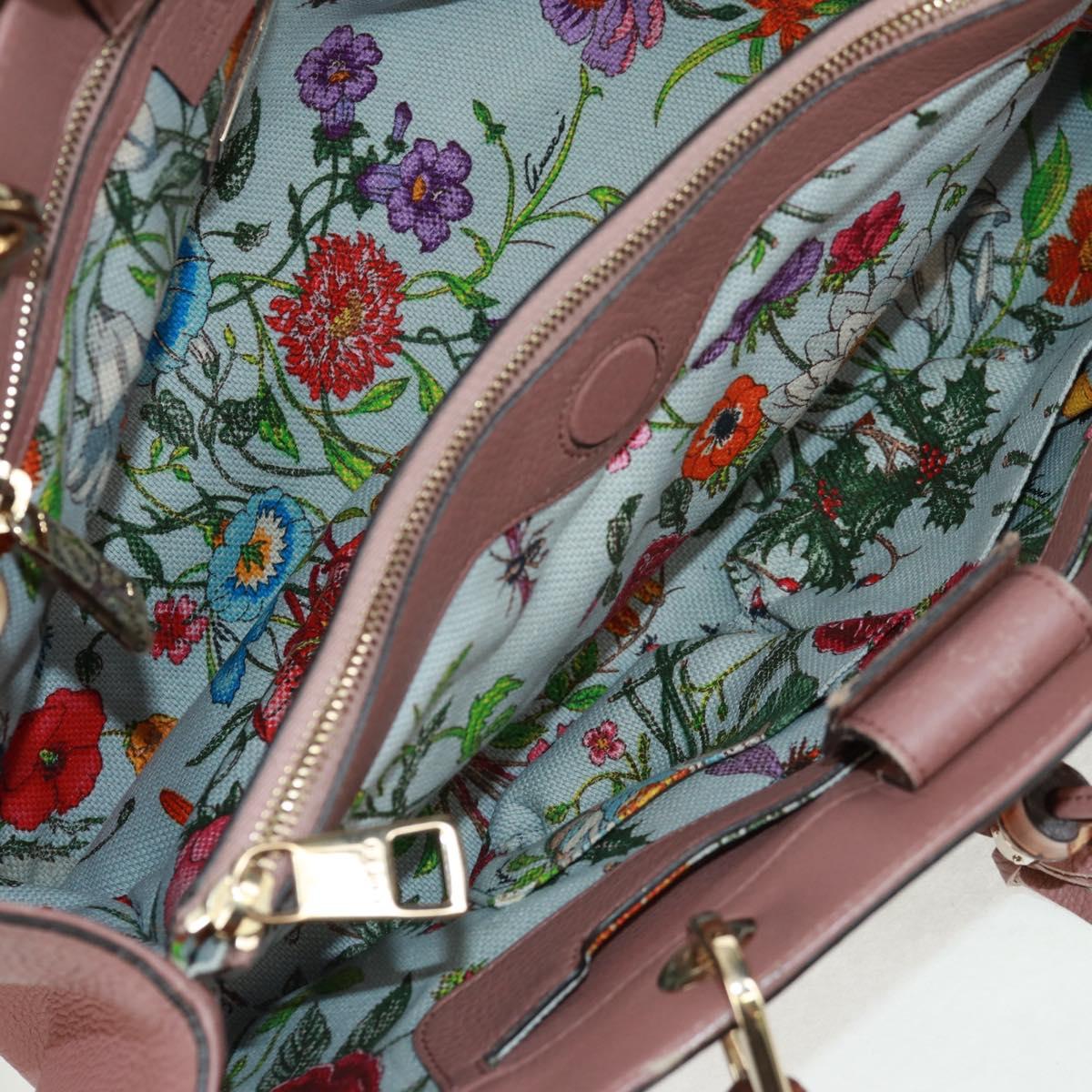 GUCCI Bamboo Hand Bag Leather 2way Pink Gold 323660 Auth 159357