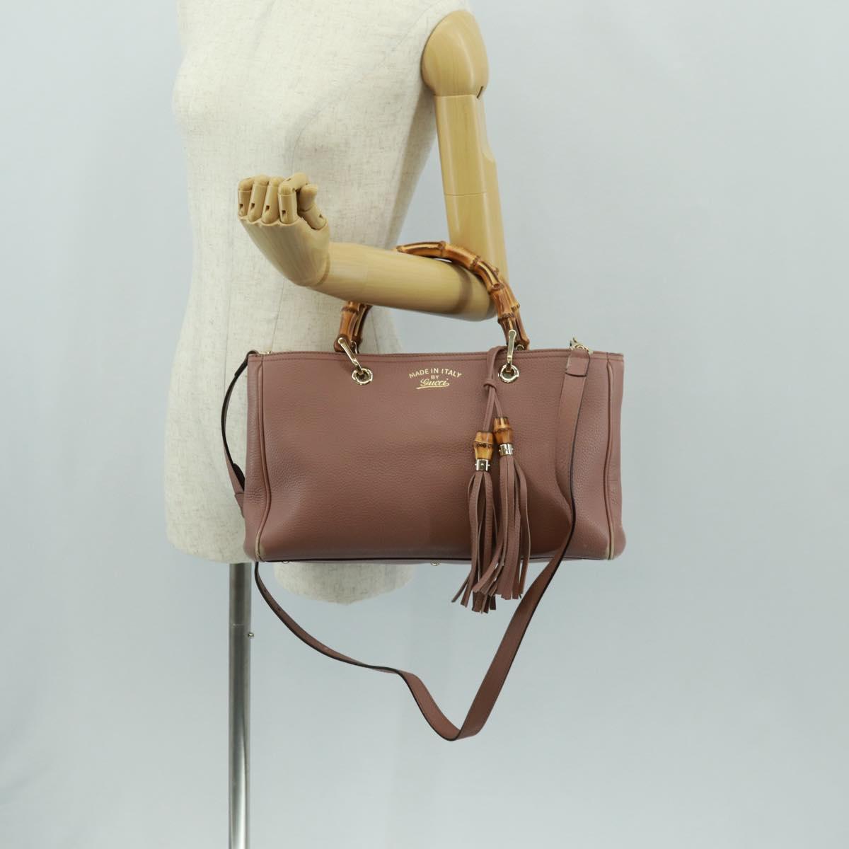 GUCCI Bamboo Hand Bag Leather 2way Pink Gold 323660 Auth 159357