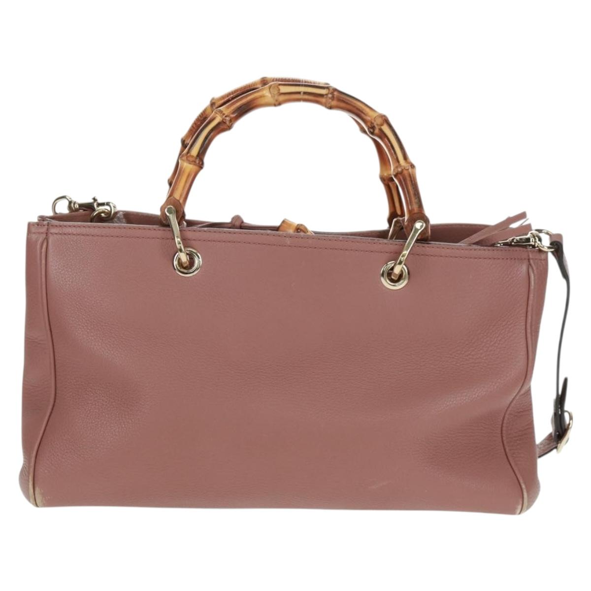 GUCCI Bamboo Hand Bag Leather 2way Pink Gold 323660 Auth 159357