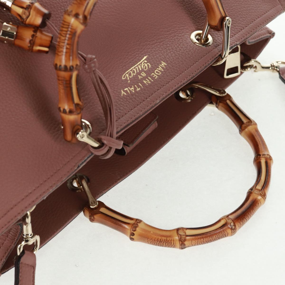 GUCCI Bamboo Hand Bag Leather 2way Pink Gold 323660 Auth 159357
