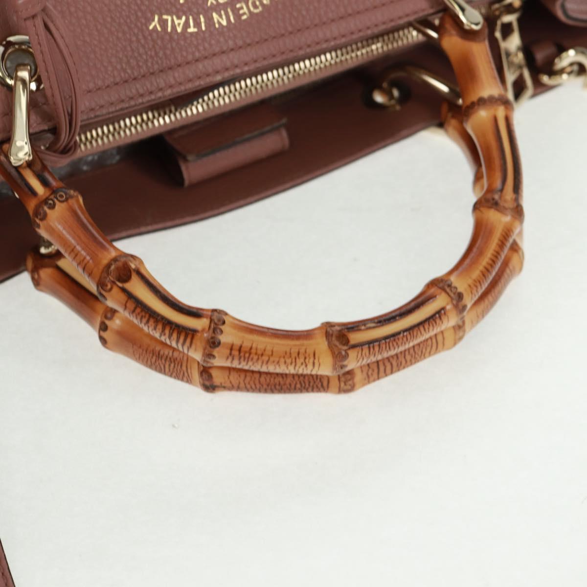 GUCCI Bamboo Hand Bag Leather 2way Pink Gold 323660 Auth 159357