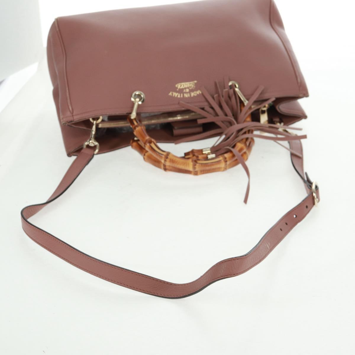 GUCCI Bamboo Hand Bag Leather 2way Pink Gold 323660 Auth 159357